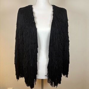 Anthropologie Vanessa Virginia black fringe jacket boho festival statement